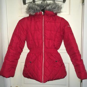 Red Winter Jacket with Faux Fur Trim